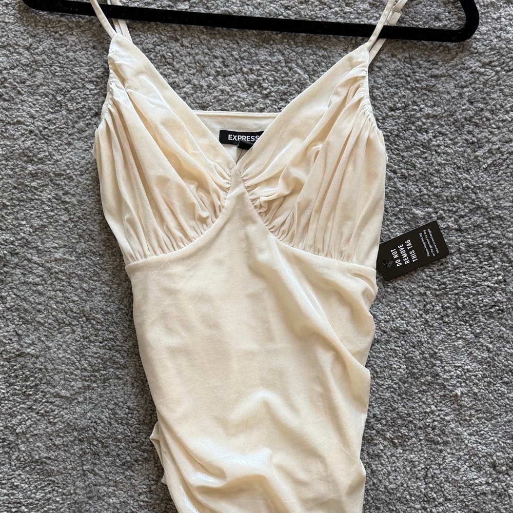 Express Ivory Ruched Spaghetti Strap Dress